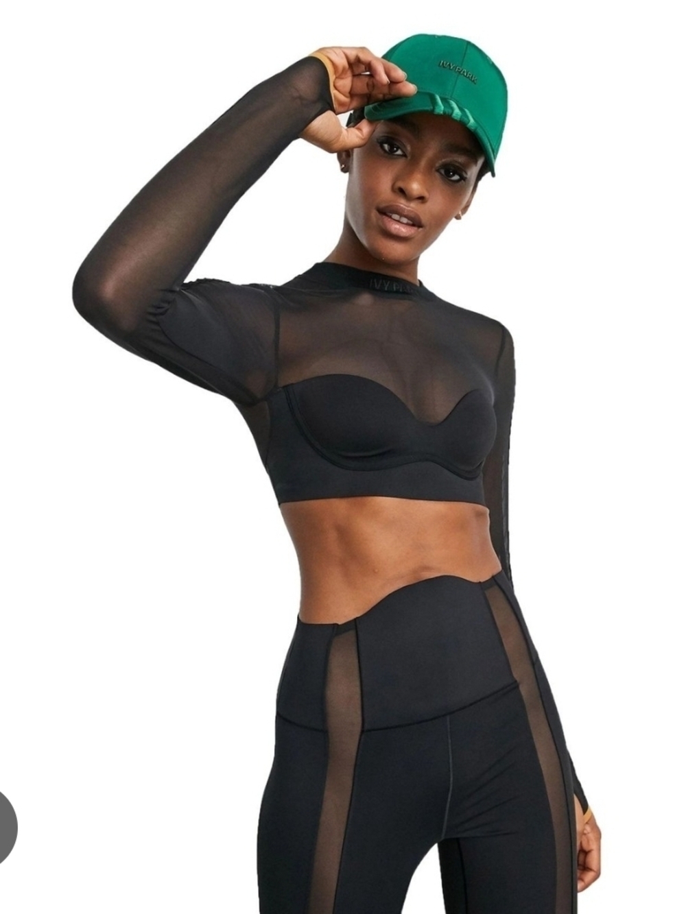 IVY PARK Black Sheer Long-Sleeve Crop Top